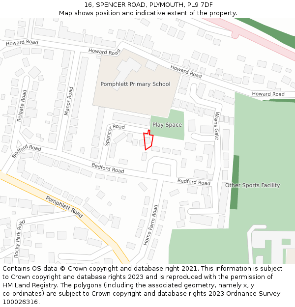 16, SPENCER ROAD, PLYMOUTH, PL9 7DF: Location map and indicative extent of plot