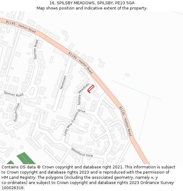 16, SPILSBY MEADOWS, SPILSBY, PE23 5GA: Location map and indicative extent of plot