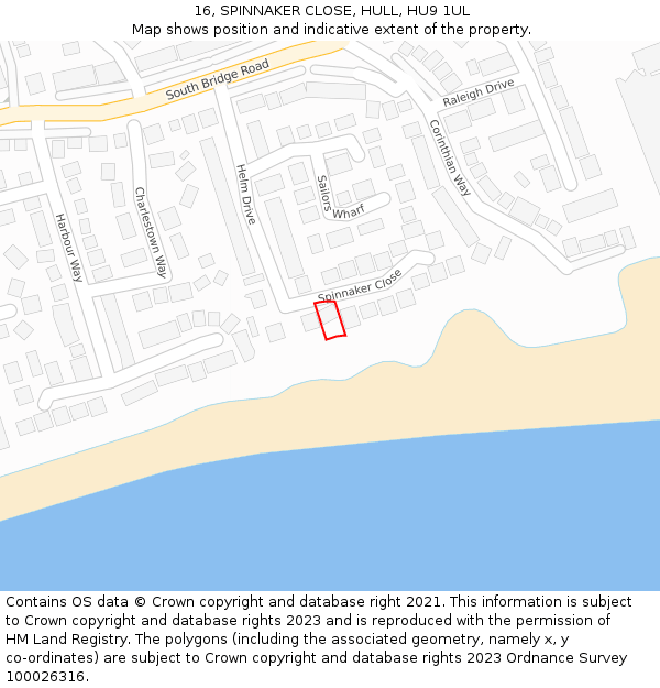 16, SPINNAKER CLOSE, HULL, HU9 1UL: Location map and indicative extent of plot