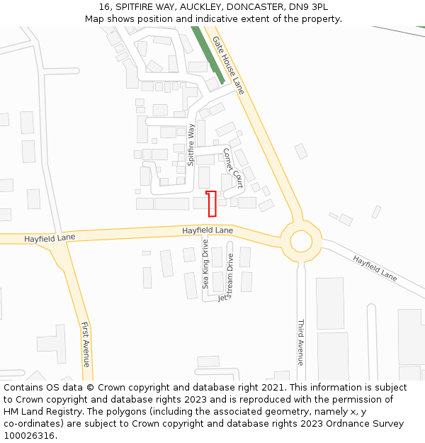 16, SPITFIRE WAY, AUCKLEY, DONCASTER, DN9 3PL: Location map and indicative extent of plot