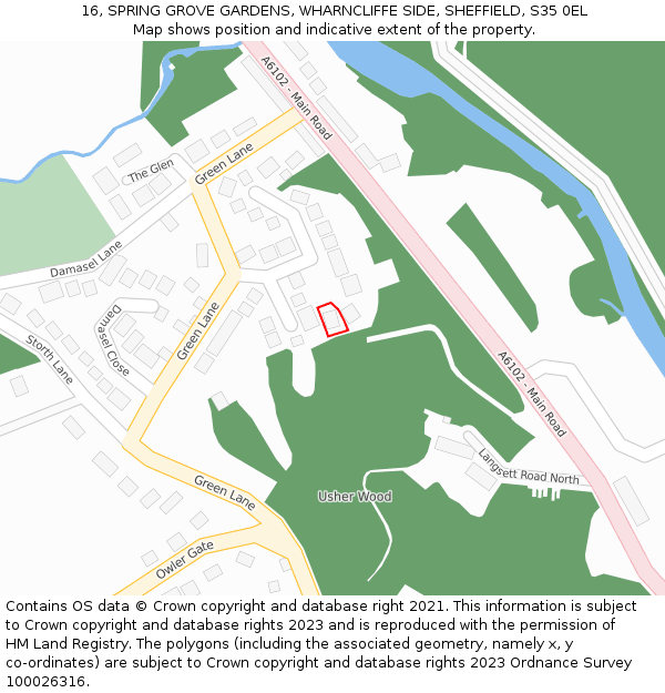 16, SPRING GROVE GARDENS, WHARNCLIFFE SIDE, SHEFFIELD, S35 0EL: Location map and indicative extent of plot