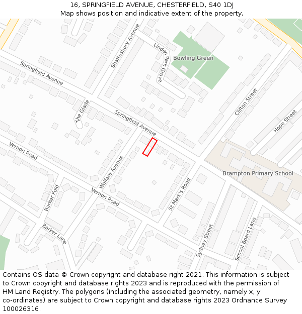 16, SPRINGFIELD AVENUE, CHESTERFIELD, S40 1DJ: Location map and indicative extent of plot