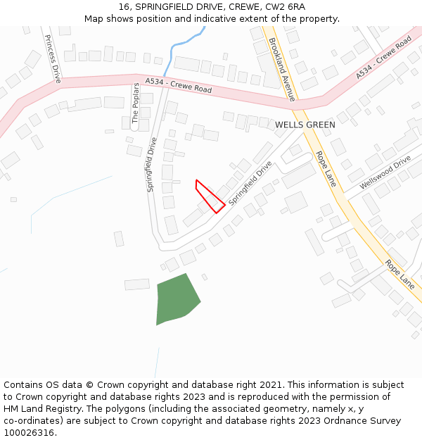 16, SPRINGFIELD DRIVE, CREWE, CW2 6RA: Location map and indicative extent of plot