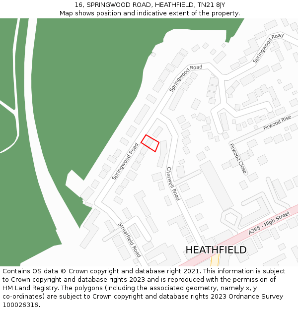 16, SPRINGWOOD ROAD, HEATHFIELD, TN21 8JY: Location map and indicative extent of plot