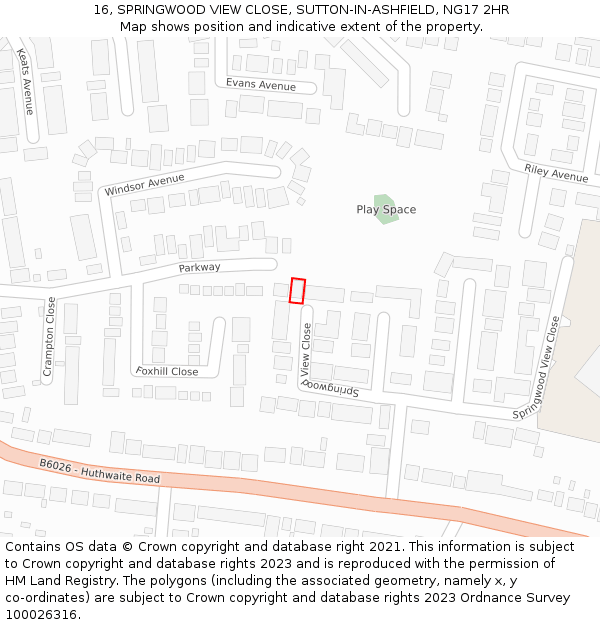 16, SPRINGWOOD VIEW CLOSE, SUTTON-IN-ASHFIELD, NG17 2HR: Location map and indicative extent of plot