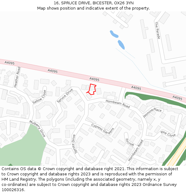 16, SPRUCE DRIVE, BICESTER, OX26 3YN: Location map and indicative extent of plot