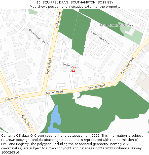 16, SQUIRREL DRIVE, SOUTHAMPTON, SO19 8SY: Location map and indicative extent of plot