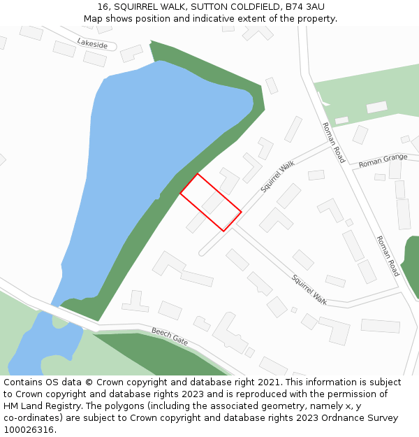 16, SQUIRREL WALK, SUTTON COLDFIELD, B74 3AU: Location map and indicative extent of plot