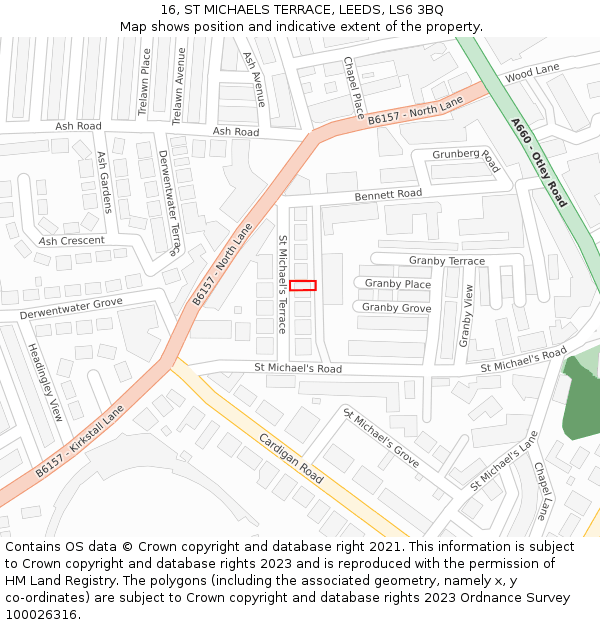 16, ST MICHAELS TERRACE, LEEDS, LS6 3BQ: Location map and indicative extent of plot