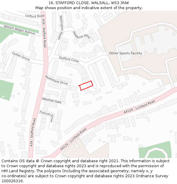 16, STAFFORD CLOSE, WALSALL, WS3 3NW: Location map and indicative extent of plot