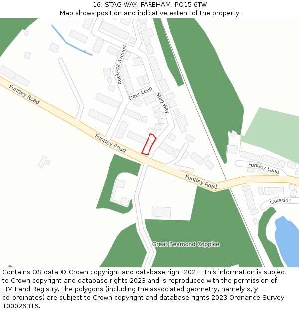 16, STAG WAY, FAREHAM, PO15 6TW: Location map and indicative extent of plot