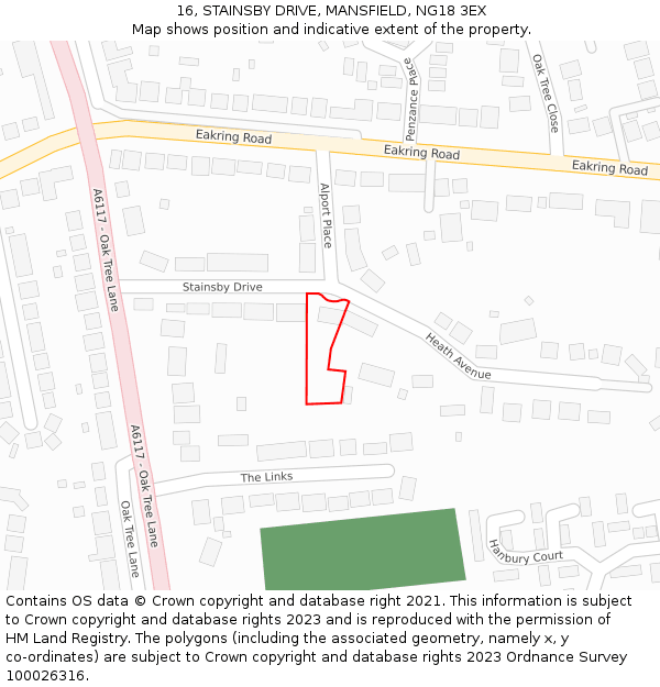 16, STAINSBY DRIVE, MANSFIELD, NG18 3EX: Location map and indicative extent of plot