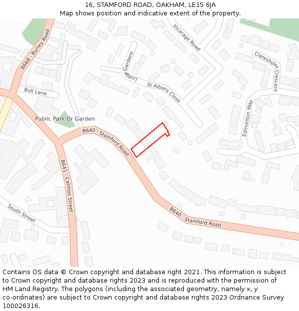 16, STAMFORD ROAD, OAKHAM, LE15 6JA: Location map and indicative extent of plot