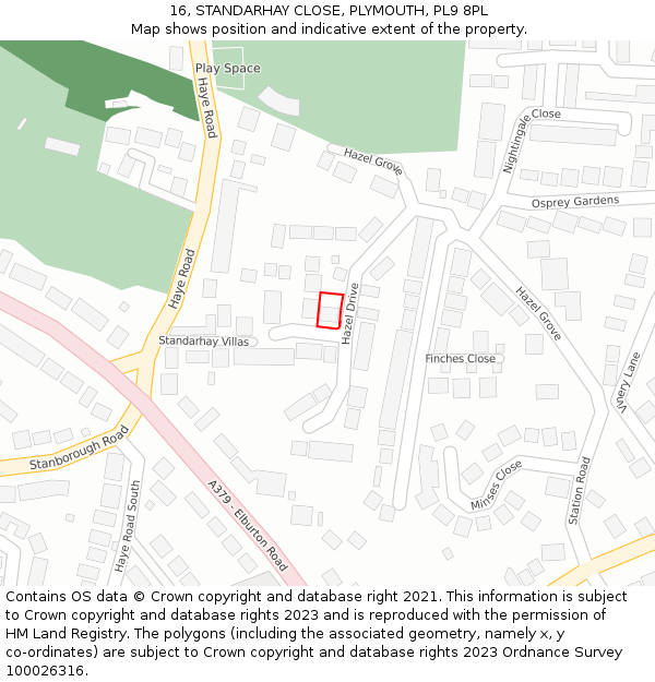 16, STANDARHAY CLOSE, PLYMOUTH, PL9 8PL: Location map and indicative extent of plot