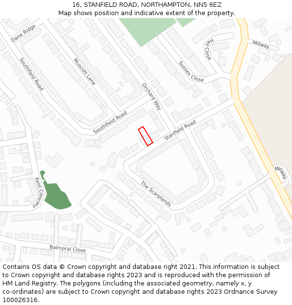 16, STANFIELD ROAD, NORTHAMPTON, NN5 6EZ: Location map and indicative extent of plot