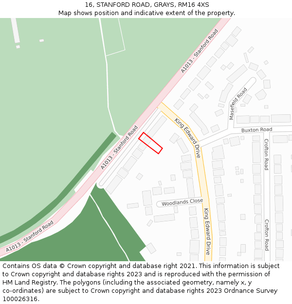 16, STANFORD ROAD, GRAYS, RM16 4XS: Location map and indicative extent of plot