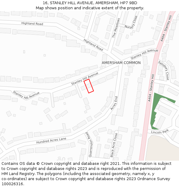 16, STANLEY HILL AVENUE, AMERSHAM, HP7 9BD: Location map and indicative extent of plot