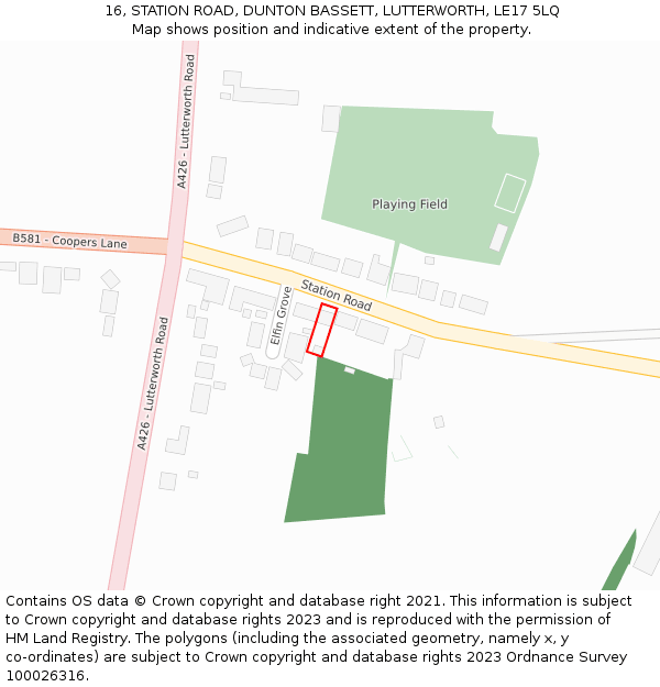 16, STATION ROAD, DUNTON BASSETT, LUTTERWORTH, LE17 5LQ: Location map and indicative extent of plot