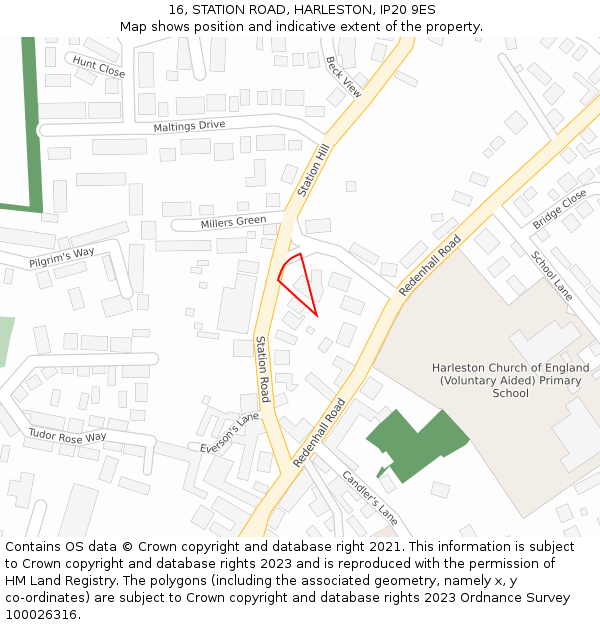 16, STATION ROAD, HARLESTON, IP20 9ES: Location map and indicative extent of plot
