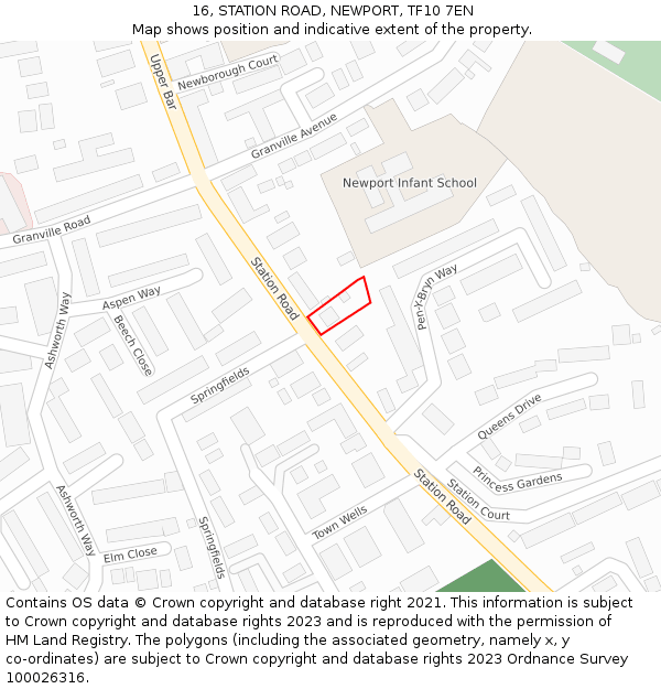 16, STATION ROAD, NEWPORT, TF10 7EN: Location map and indicative extent of plot