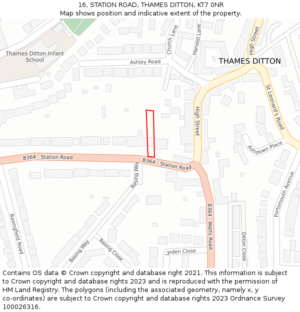 16, STATION ROAD, THAMES DITTON, KT7 0NR: Location map and indicative extent of plot