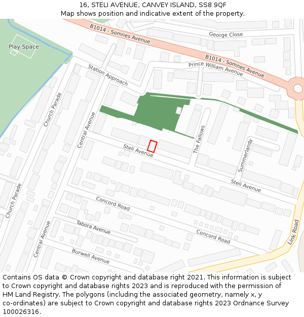 16, STELI AVENUE, CANVEY ISLAND, SS8 9QF: Location map and indicative extent of plot