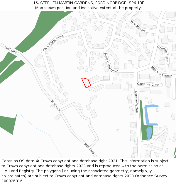 16, STEPHEN MARTIN GARDENS, FORDINGBRIDGE, SP6 1RF: Location map and indicative extent of plot