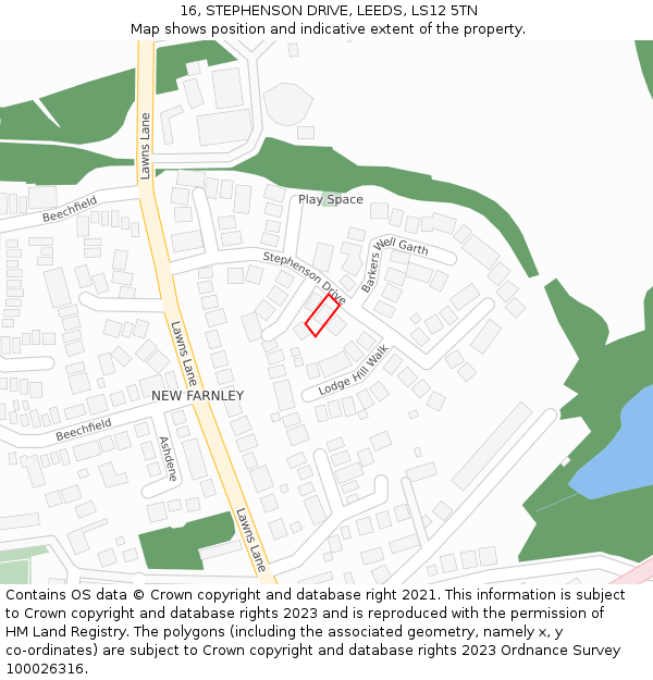 16, STEPHENSON DRIVE, LEEDS, LS12 5TN: Location map and indicative extent of plot