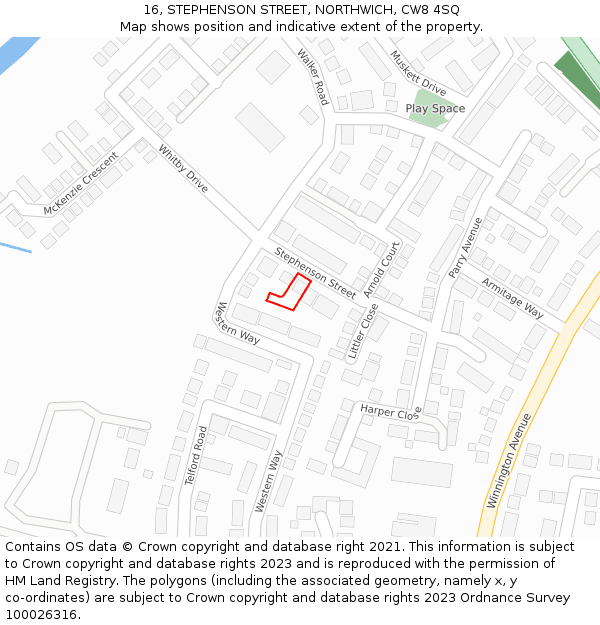 16, STEPHENSON STREET, NORTHWICH, CW8 4SQ: Location map and indicative extent of plot