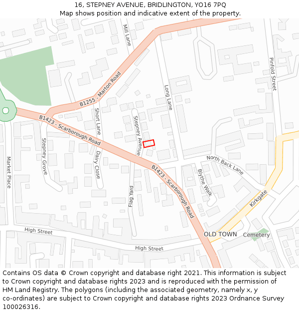 16, STEPNEY AVENUE, BRIDLINGTON, YO16 7PQ: Location map and indicative extent of plot