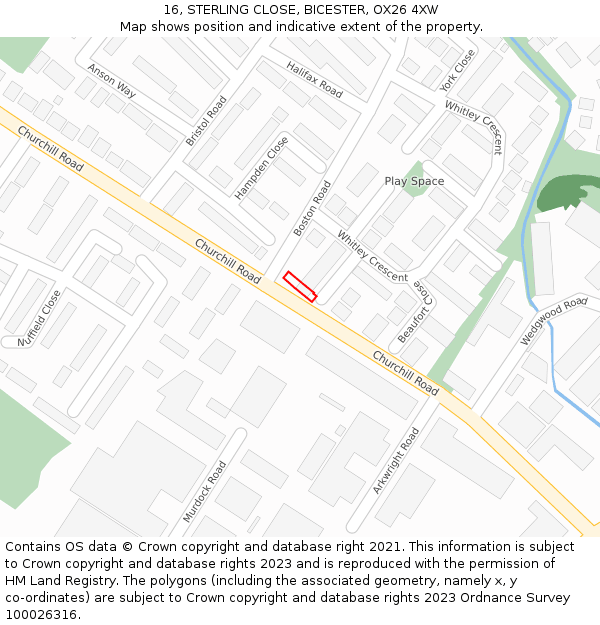 16, STERLING CLOSE, BICESTER, OX26 4XW: Location map and indicative extent of plot