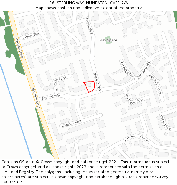 16, STERLING WAY, NUNEATON, CV11 4YA: Location map and indicative extent of plot