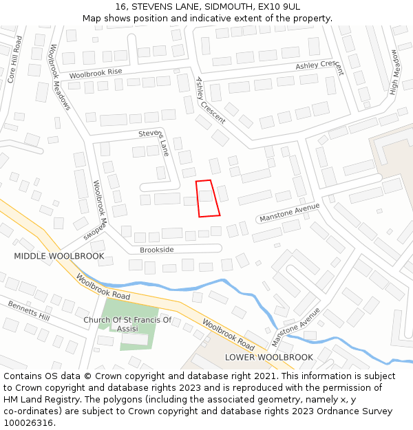 16, STEVENS LANE, SIDMOUTH, EX10 9UL: Location map and indicative extent of plot