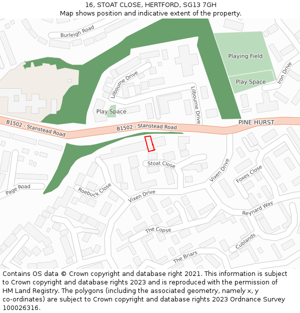 16, STOAT CLOSE, HERTFORD, SG13 7GH: Location map and indicative extent of plot