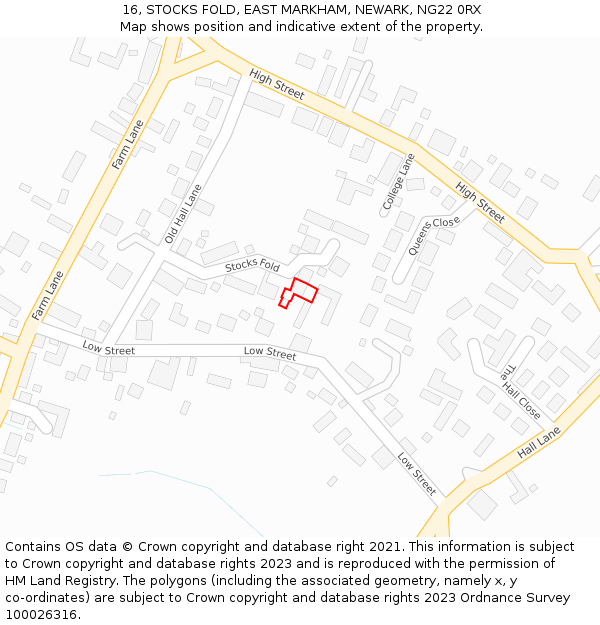 16, STOCKS FOLD, EAST MARKHAM, NEWARK, NG22 0RX: Location map and indicative extent of plot