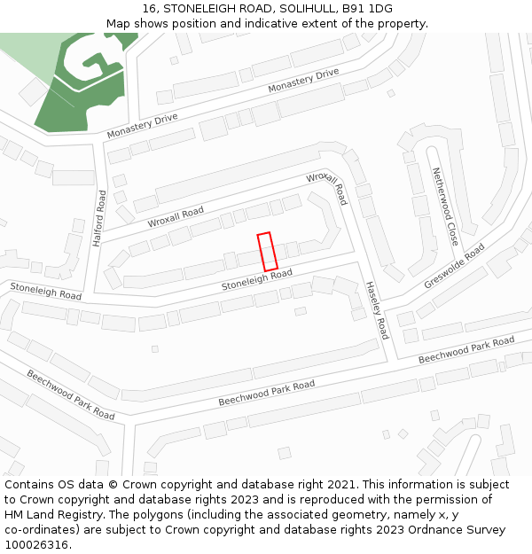 16, STONELEIGH ROAD, SOLIHULL, B91 1DG: Location map and indicative extent of plot