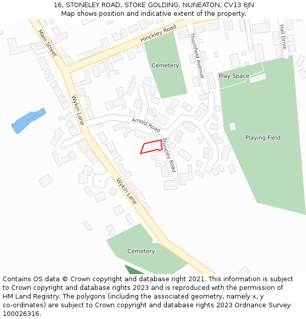 16, STONELEY ROAD, STOKE GOLDING, NUNEATON, CV13 6JN: Location map and indicative extent of plot