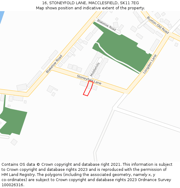 16, STONEYFOLD LANE, MACCLESFIELD, SK11 7EG: Location map and indicative extent of plot