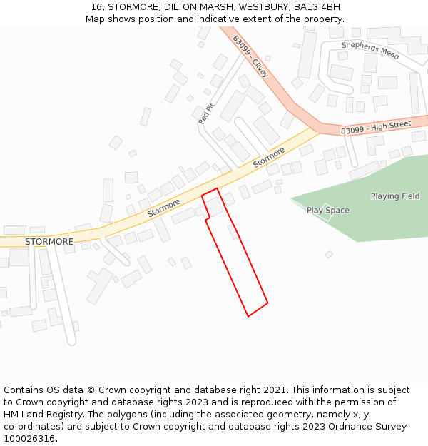 16, STORMORE, DILTON MARSH, WESTBURY, BA13 4BH: Location map and indicative extent of plot