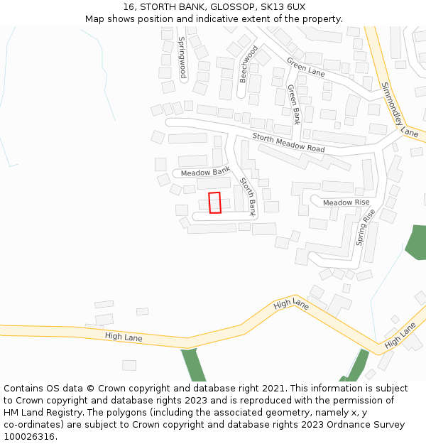 16, STORTH BANK, GLOSSOP, SK13 6UX: Location map and indicative extent of plot