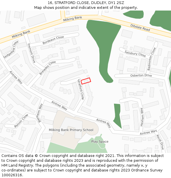 16, STRATFORD CLOSE, DUDLEY, DY1 2SZ: Location map and indicative extent of plot