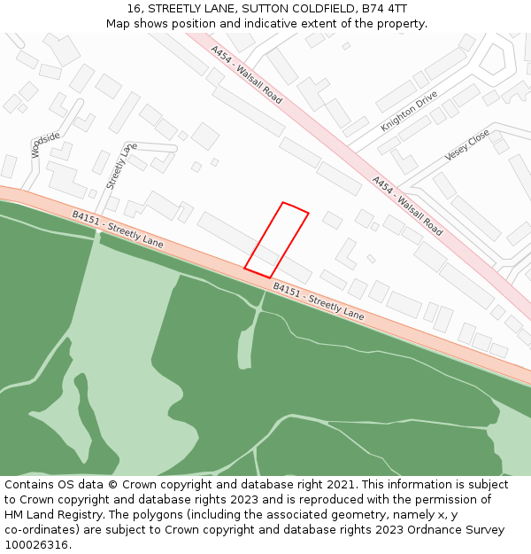16, STREETLY LANE, SUTTON COLDFIELD, B74 4TT: Location map and indicative extent of plot