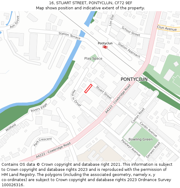 16, STUART STREET, PONTYCLUN, CF72 9EF: Location map and indicative extent of plot