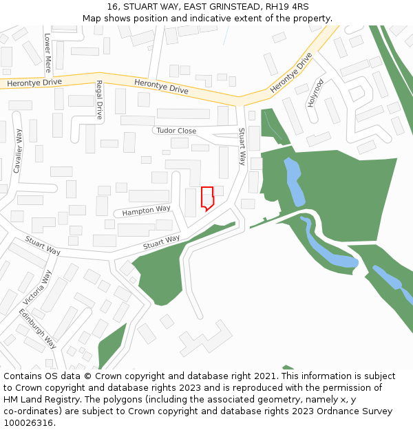 16, STUART WAY, EAST GRINSTEAD, RH19 4RS: Location map and indicative extent of plot