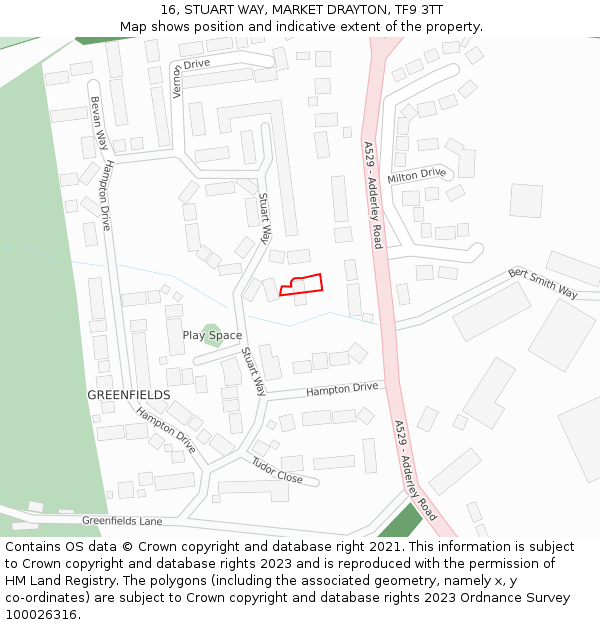 16, STUART WAY, MARKET DRAYTON, TF9 3TT: Location map and indicative extent of plot