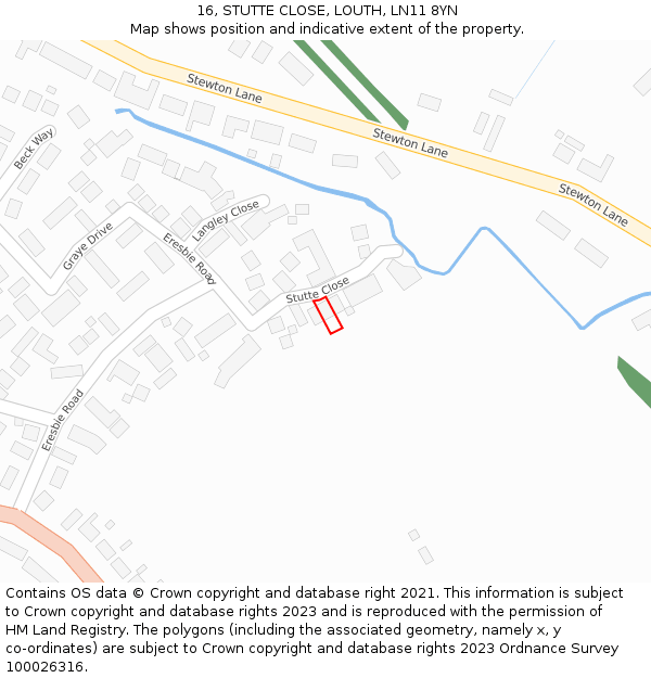 16, STUTTE CLOSE, LOUTH, LN11 8YN: Location map and indicative extent of plot