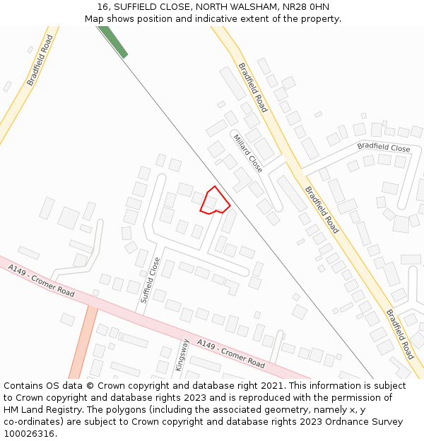 16, SUFFIELD CLOSE, NORTH WALSHAM, NR28 0HN: Location map and indicative extent of plot