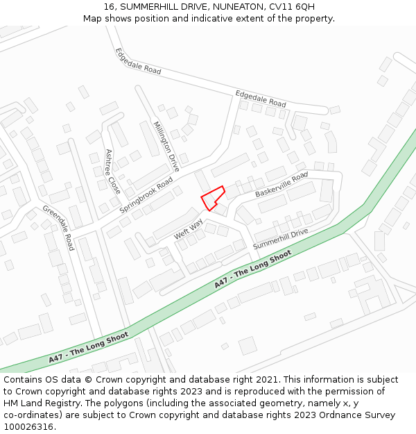 16, SUMMERHILL DRIVE, NUNEATON, CV11 6QH: Location map and indicative extent of plot