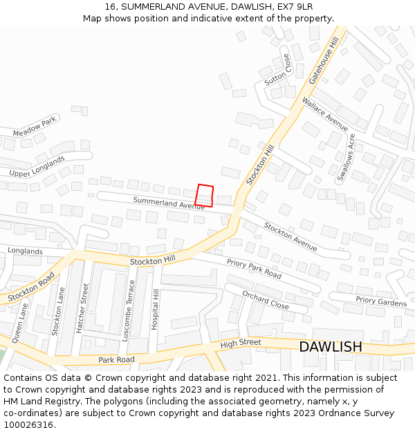16, SUMMERLAND AVENUE, DAWLISH, EX7 9LR: Location map and indicative extent of plot
