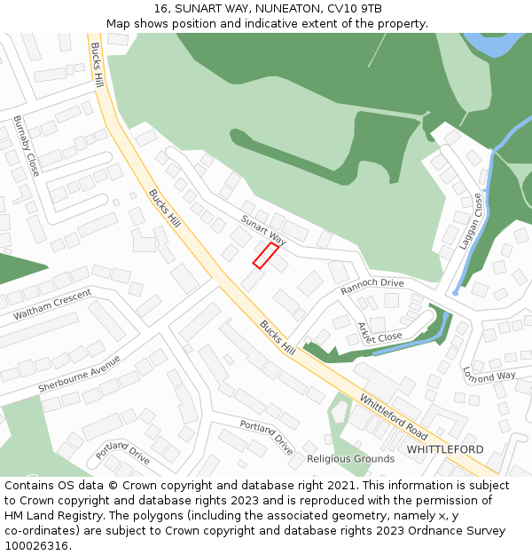 16, SUNART WAY, NUNEATON, CV10 9TB: Location map and indicative extent of plot